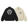Chrome-Hearts Horseshoe Embroidered Sherpa Jacket - Black Cream Gothic Coat 825
