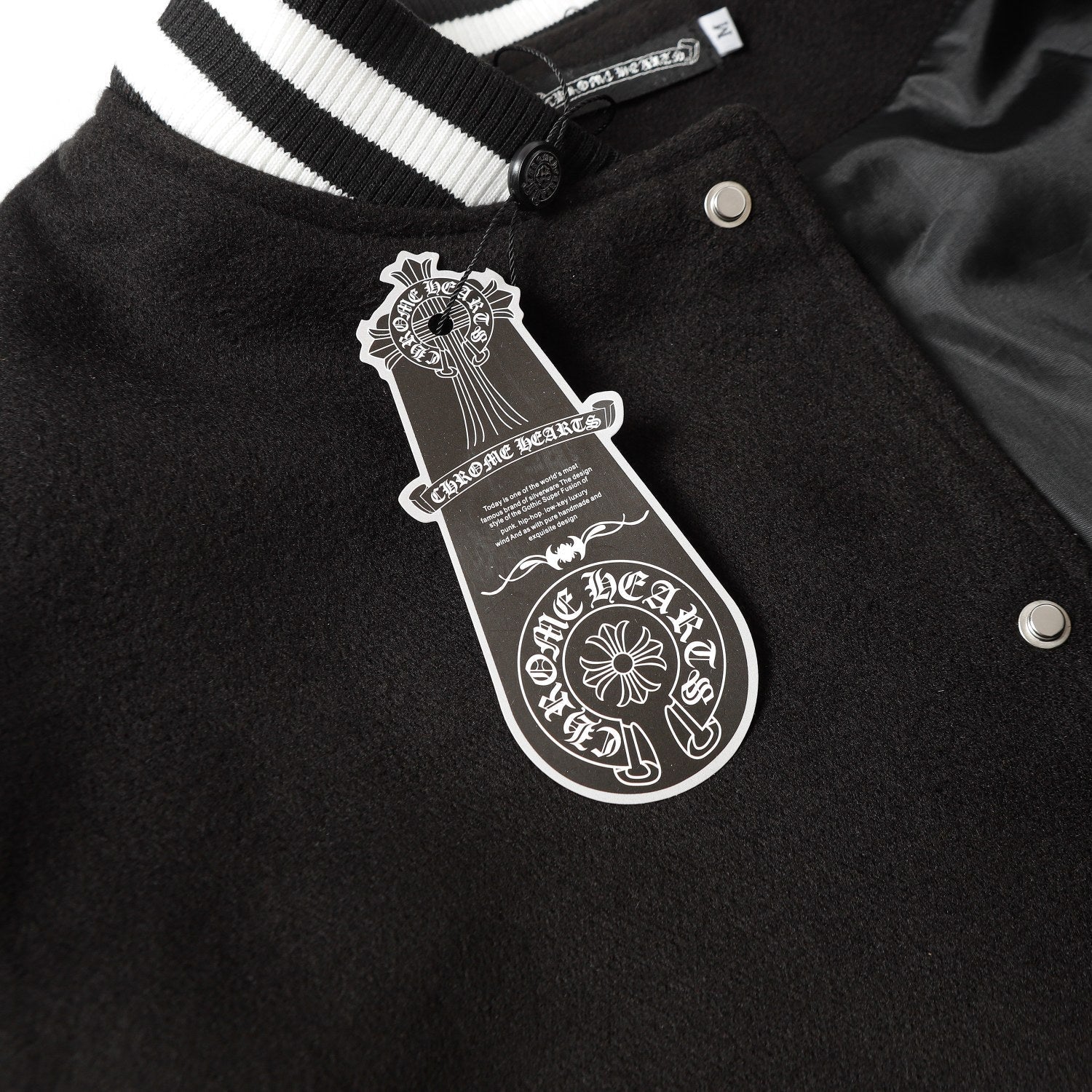 Chrome-Hearts Cross Embroidered Leather Sleeve Varsity Jacket - Black Street Style 116