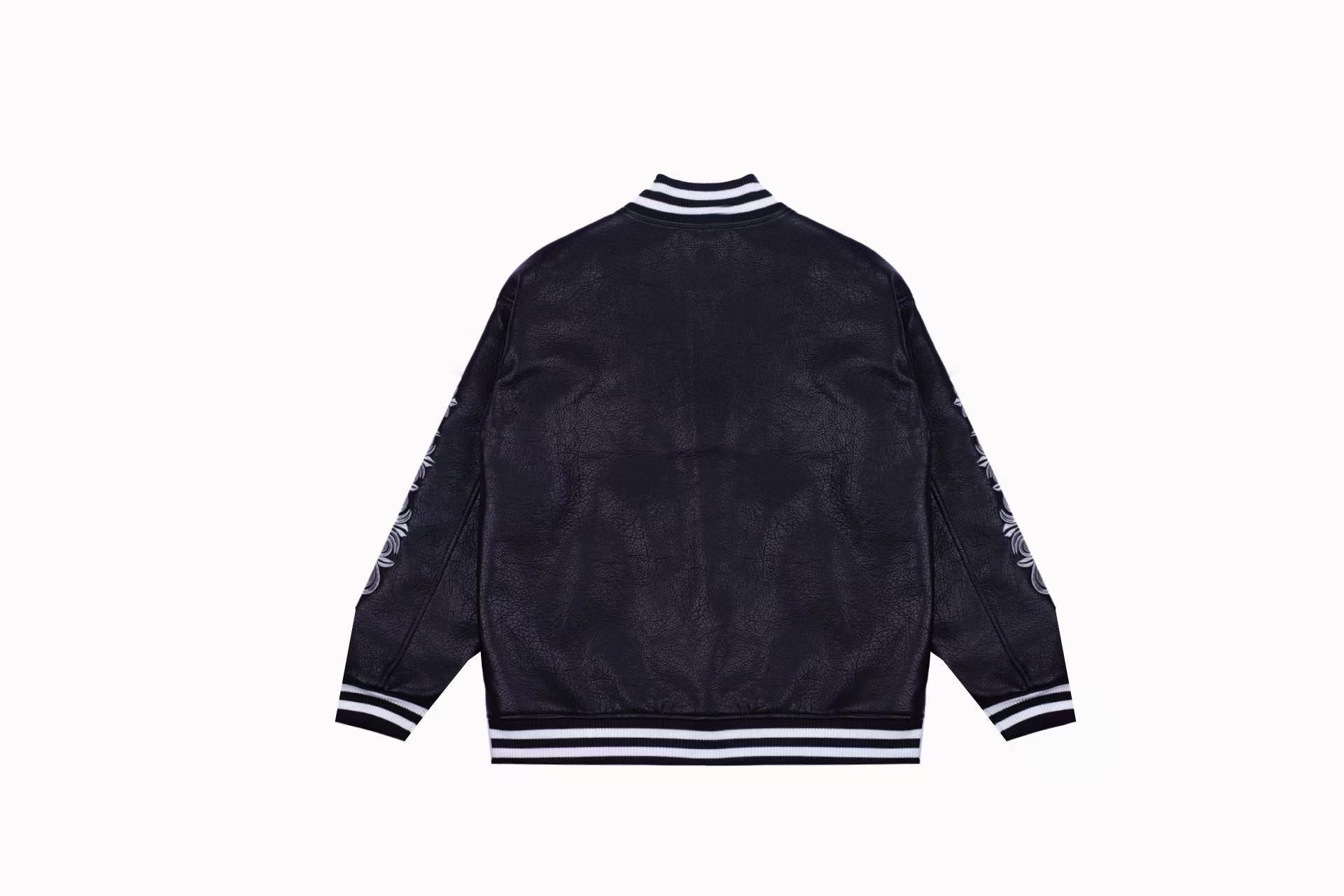 Chrome-Hearts Embroidered Sleeve Varsity Jacket - Black Streetwear Coat 5577