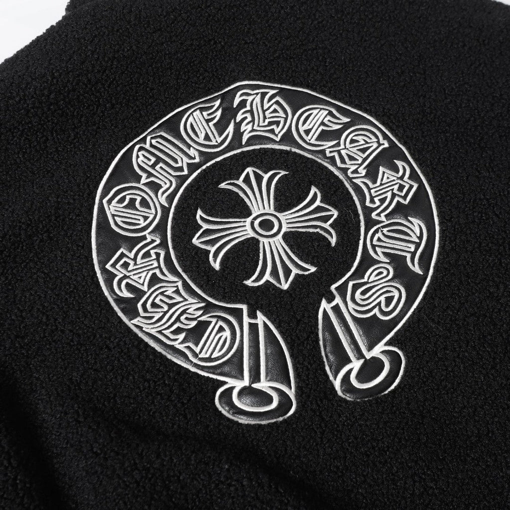 Chrome-Hearts Horseshoe Embroidered Sherpa Jacket - Black Cream Gothic Coat 825