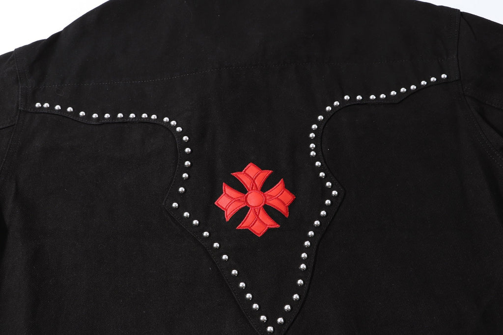 Chrome-Hearts Multi Cross Studded Denim Jacket - Black Gothic Streetwear Coat H49