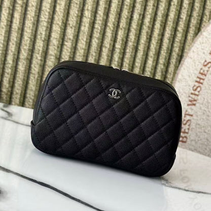 Chanel 2026 Quilted Medium Curvy Pouch Black Caviar Leather