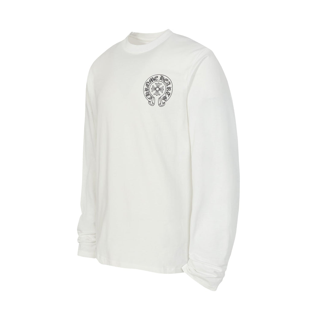 Chrome-Hearts Logo Flag Long Sleeve Tee - Black White Gothic Street T-Shirt K2126