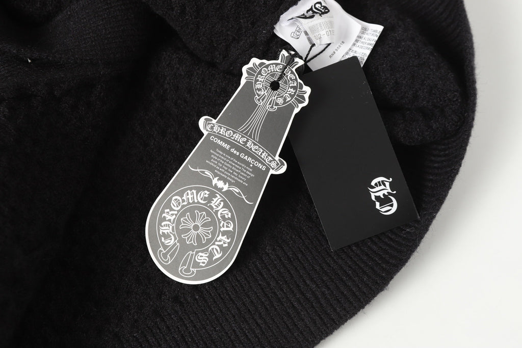Chrome-Hearts Gothic Cross Knit Cardigan - Black Grey Streetwear Jacket 904