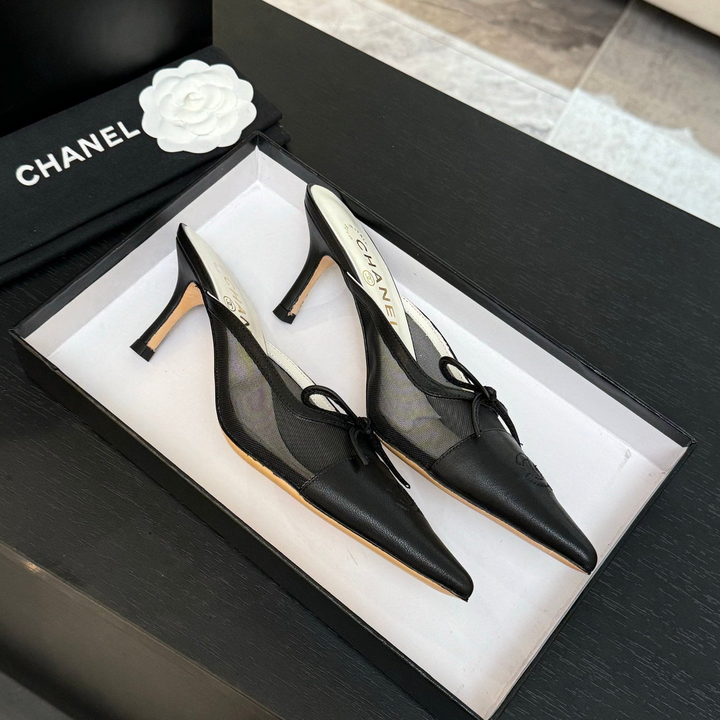 CC 2026 High Heel Mule 65 Mesh Satin Leather