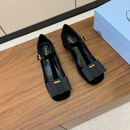 Prada 2026 T-strap Mary Janes 25mm Bow Calfskin Leather 792681