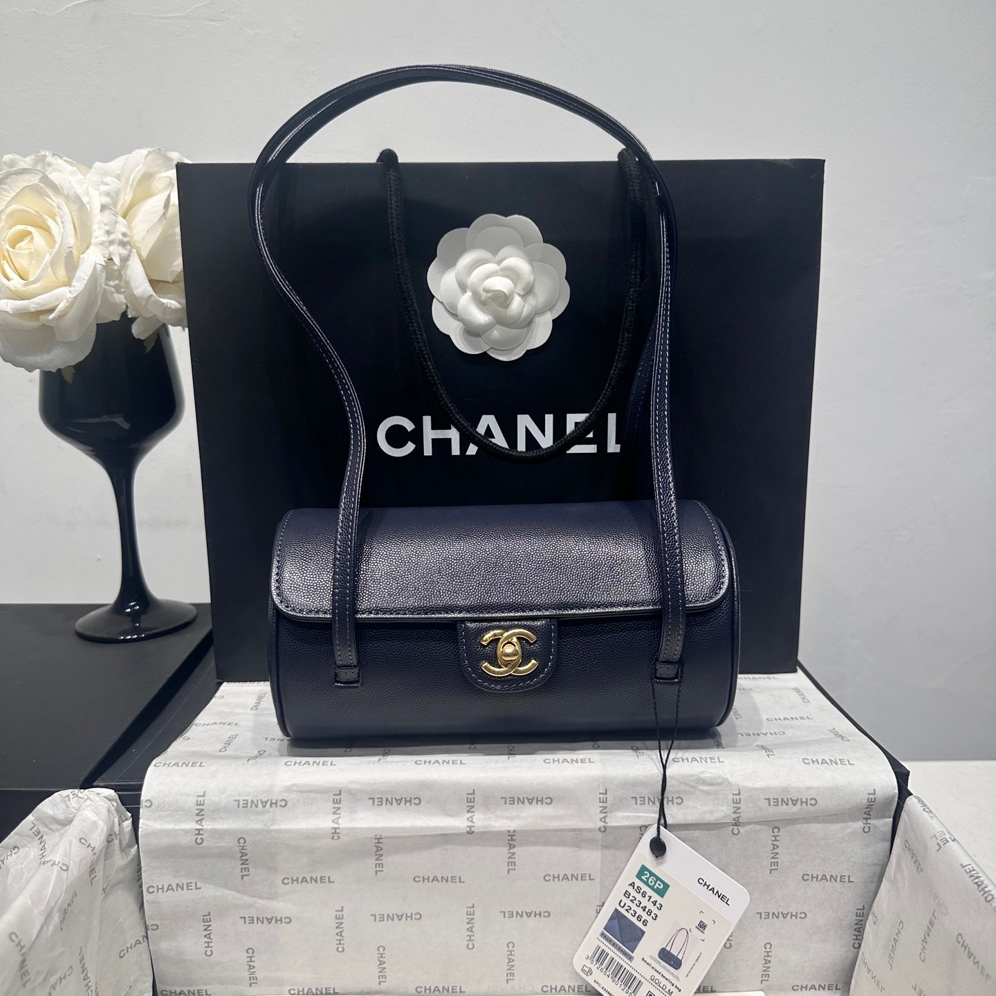 Chanel 2026 Bowling Ball Cylinder Bag Caviar Leather