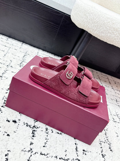 GG 26SS Sandals Burgundy Suede Sheepskin 641459