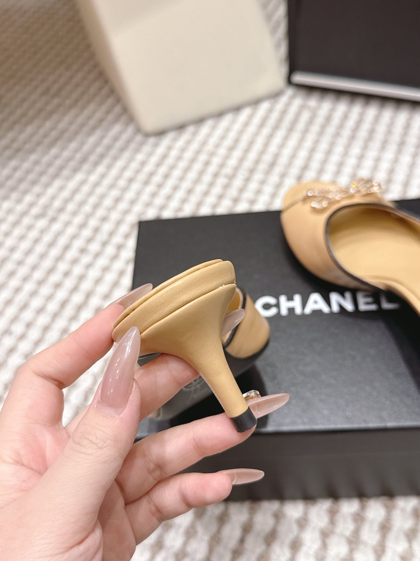 CC 26s Stiletto Sandals 55 Beige Leather 652569