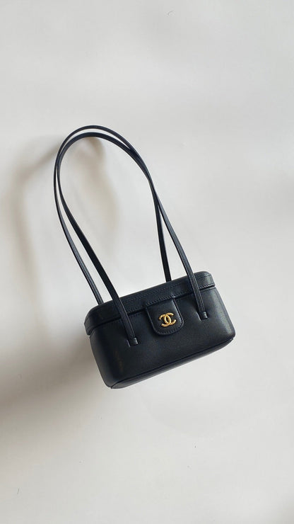 Chanel 2026 Preppy Coco Mini Vanity Shoulder Bag 17cm Black Caviar Leather