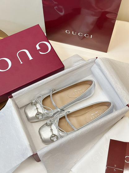GG 26SS Ballet Flats Silver Metallic Sheepskin 645708