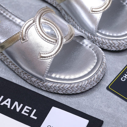 Chanel 2026 Slippers Silver Sheepskin 758398