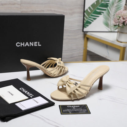 Chanel 2026 High-heeled Sandals With Delicate Bow 80mm Beige Cowhide 758428