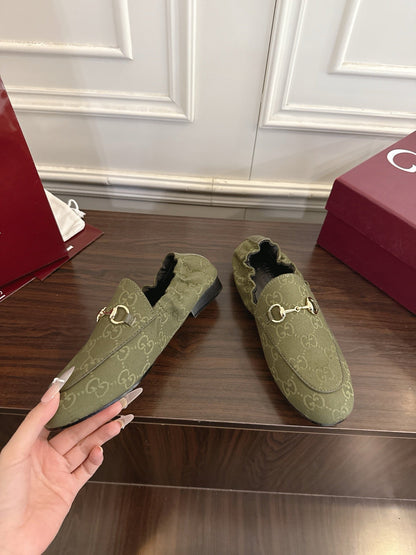 GG 26SS Loafers Olive Green Monogram Canvas Leather 645956