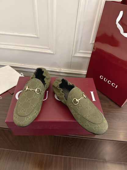GG 26SS Loafers Olive Green Monogram Canvas Leather 645956