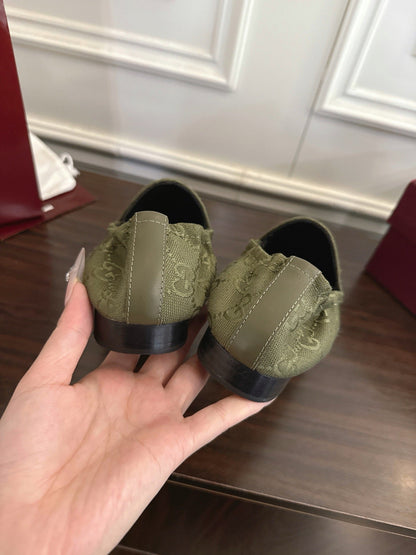 GG 26SS Loafers Olive Green Monogram Canvas Leather 645956