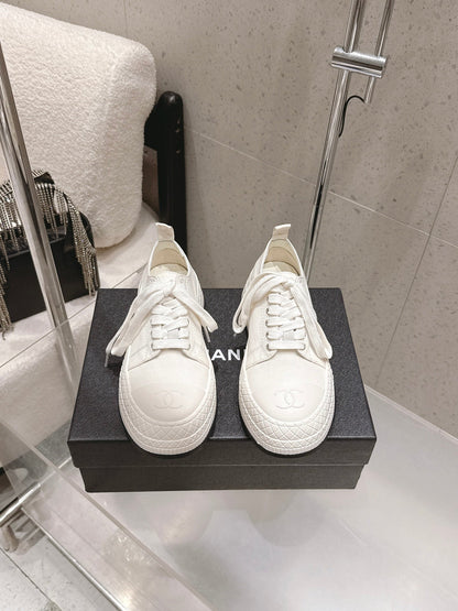 Chanel 2026 Panda Sneakers White Denim Leather 762921