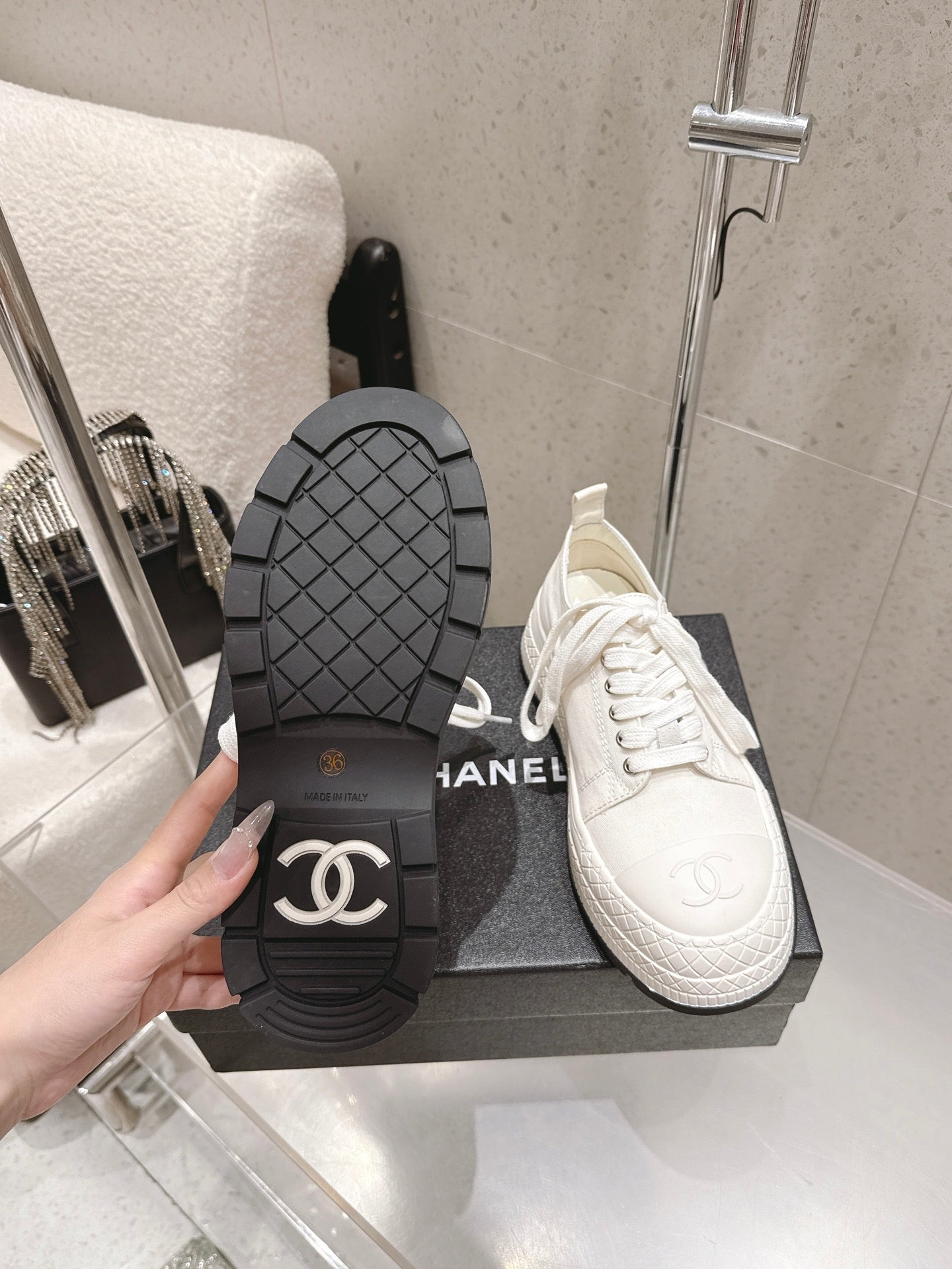 Chanel 2026 Panda Sneakers White Denim Leather 762921
