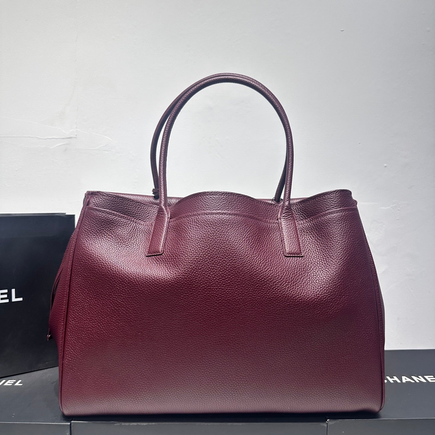 Chanel 2026 Large Shopping Bag 43cm Burgudny Grained Calfskin 363704