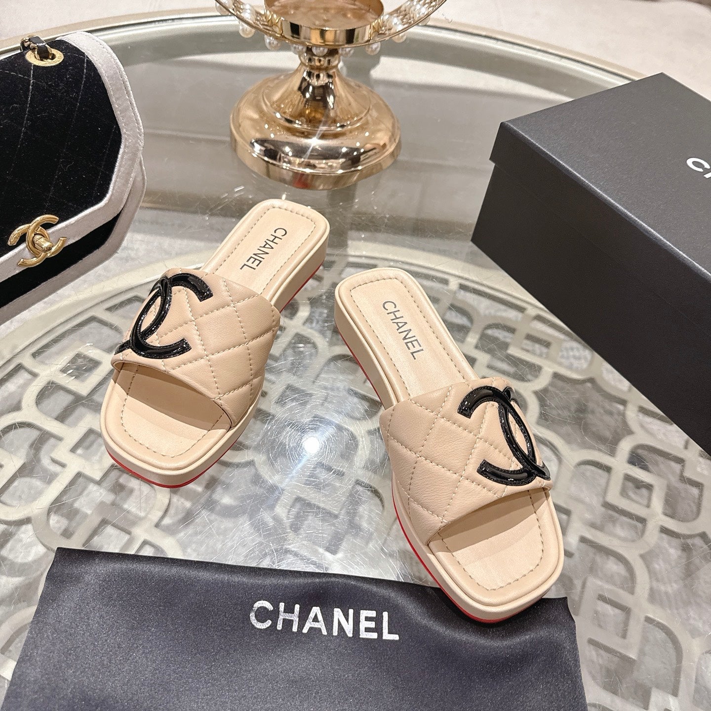 CC 26s Platform Slippers Beige Sheepskin 627070