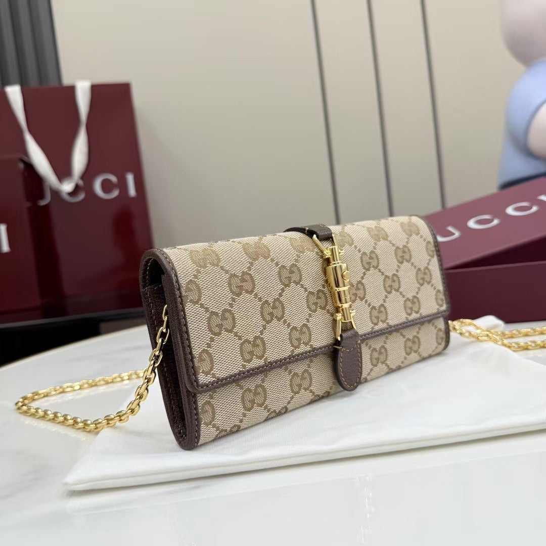 Gucci 2026 Jackie Wallet 19cm Brown Canvas Leather
