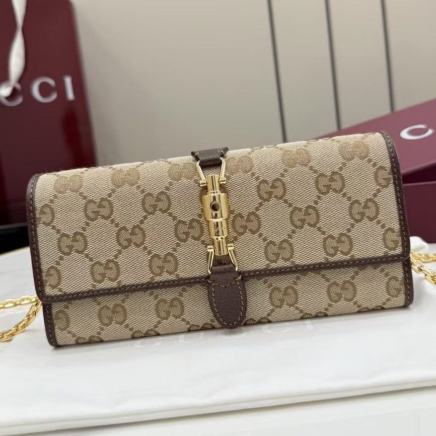 Gucci 2026 Jackie Wallet 19cm Brown Canvas Leather