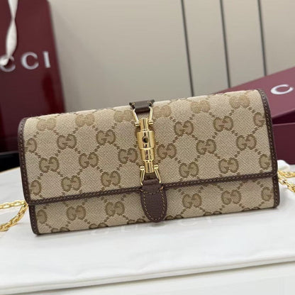 Gucci 2026 Jackie Wallet 19cm Brown Canvas Leather