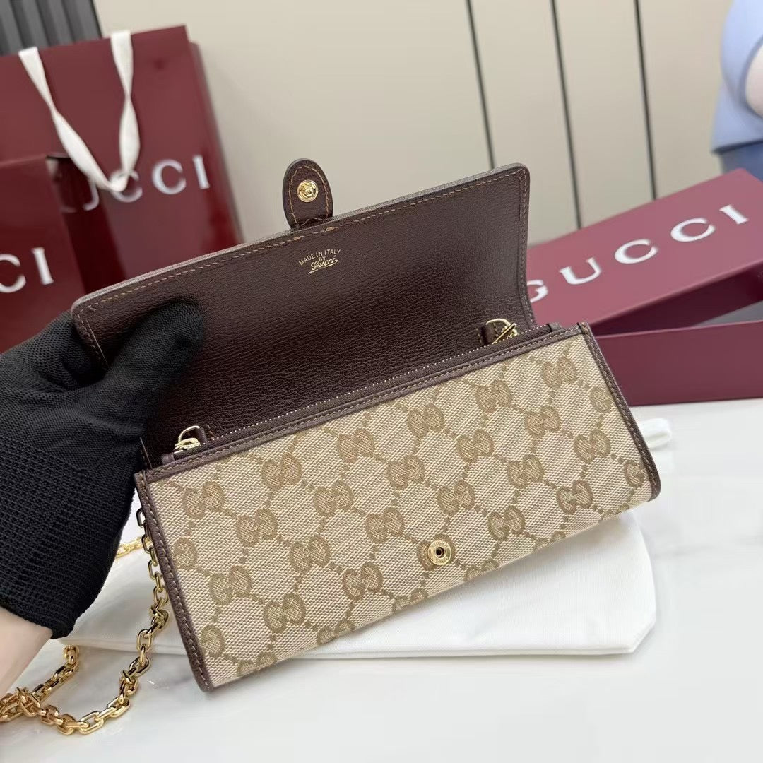 Gucci 2026 Jackie Wallet 19cm Brown Canvas Leather