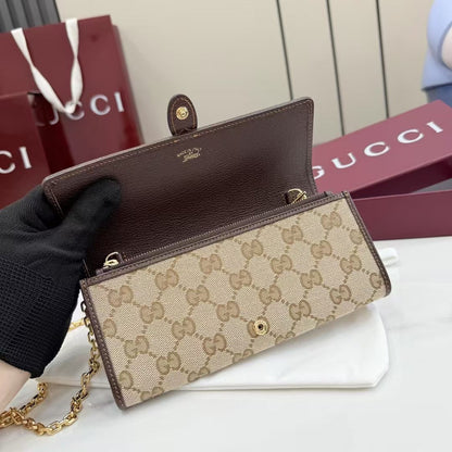 Gucci 2026 Jackie Wallet 19cm Brown Canvas Leather