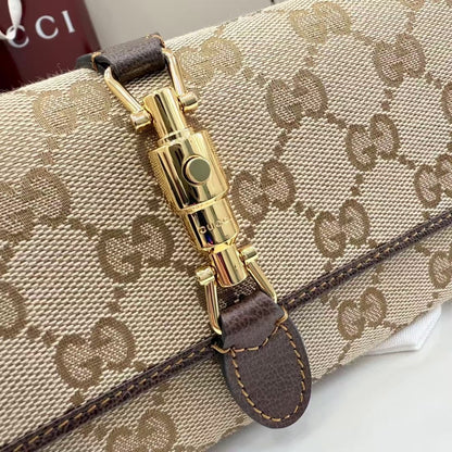 Gucci 2026 Jackie Wallet 19cm Brown Canvas Leather