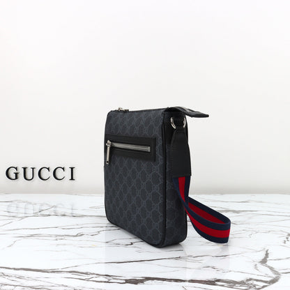 Gucci 2026 Flatpack Small Messenger Bag 24cm Black Dark Gray Canvas Leather