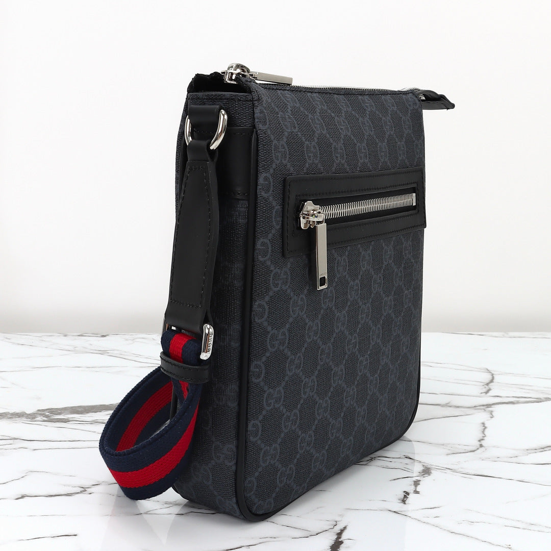 Gucci 2026 Flatpack Small Messenger Bag 24cm Black Dark Gray Canvas Leather