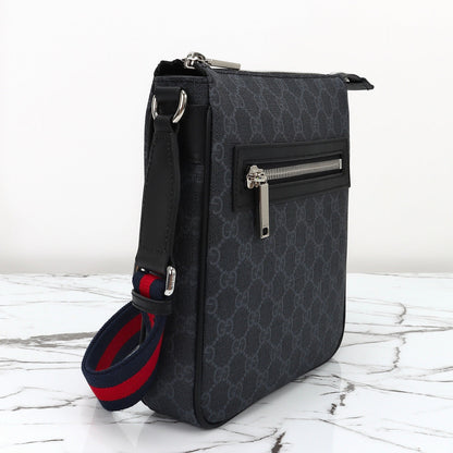 Gucci 2026 Flatpack Small Messenger Bag 24cm Black Dark Gray Canvas Leather