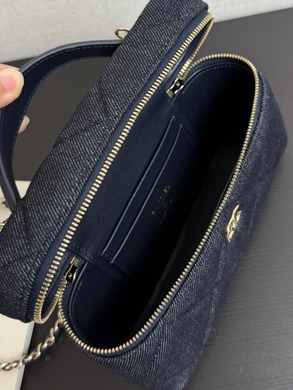 Chanel 2026 Vanity Case 19cm Blue Denim Leather