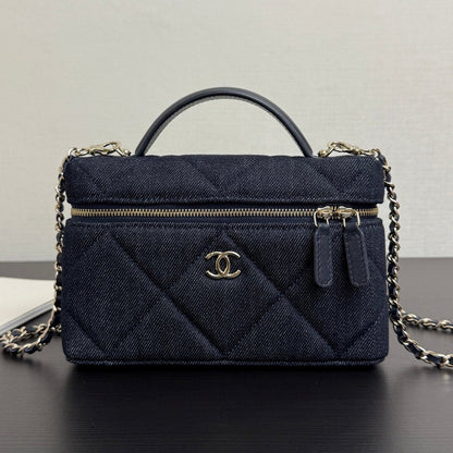 Chanel 2026 Vanity Case 19cm Blue Denim Leather