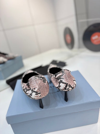 PRA 26S Pointed Toe High Heels 55 Black Light Pink Snakeskin 627126