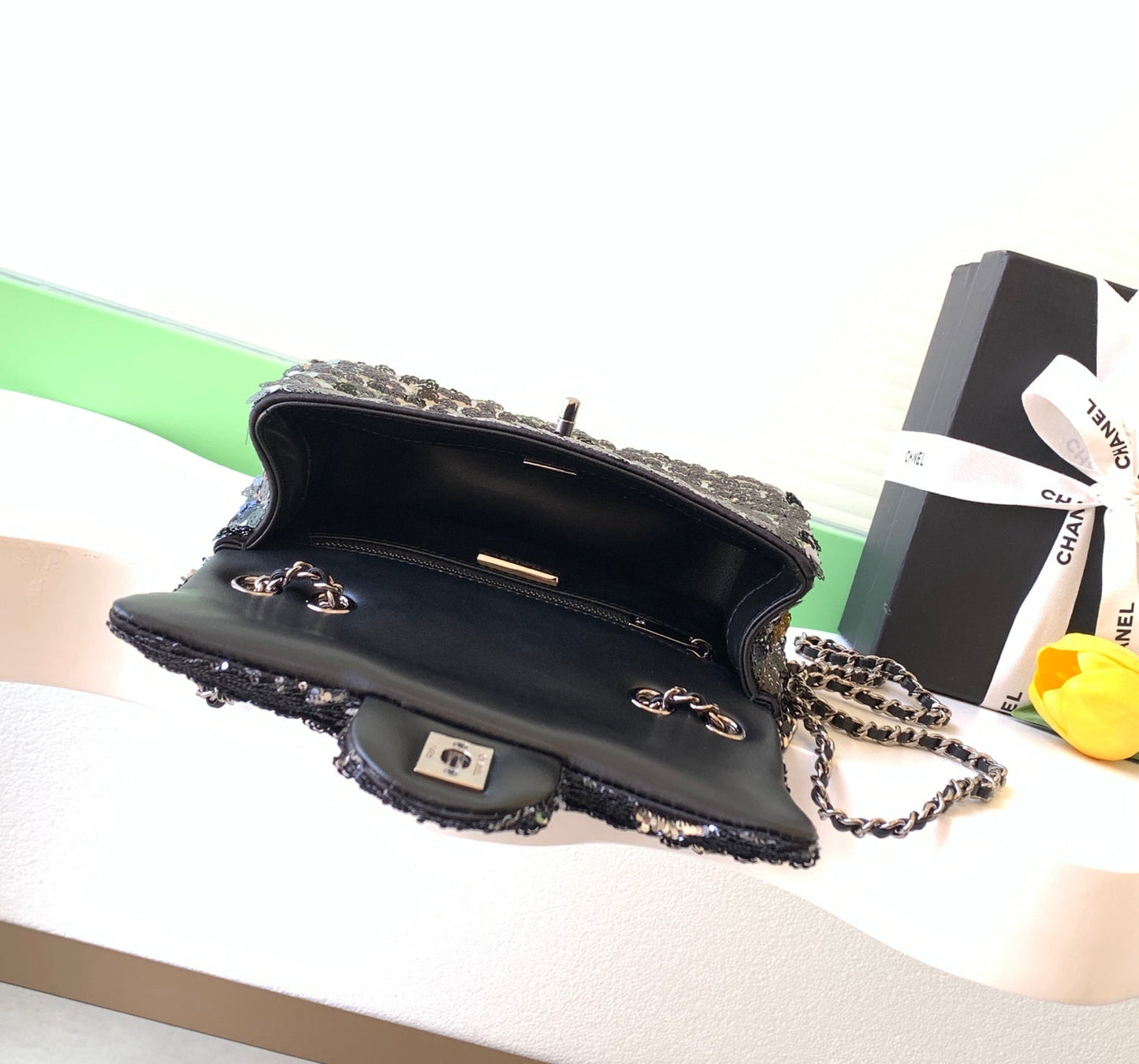 Chanel 2026 Bag 21cm Black Sequin 331214