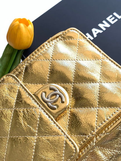 Chanel 2026 Hobo Shoulder Bag Gold And Silver Metallic Calfskin