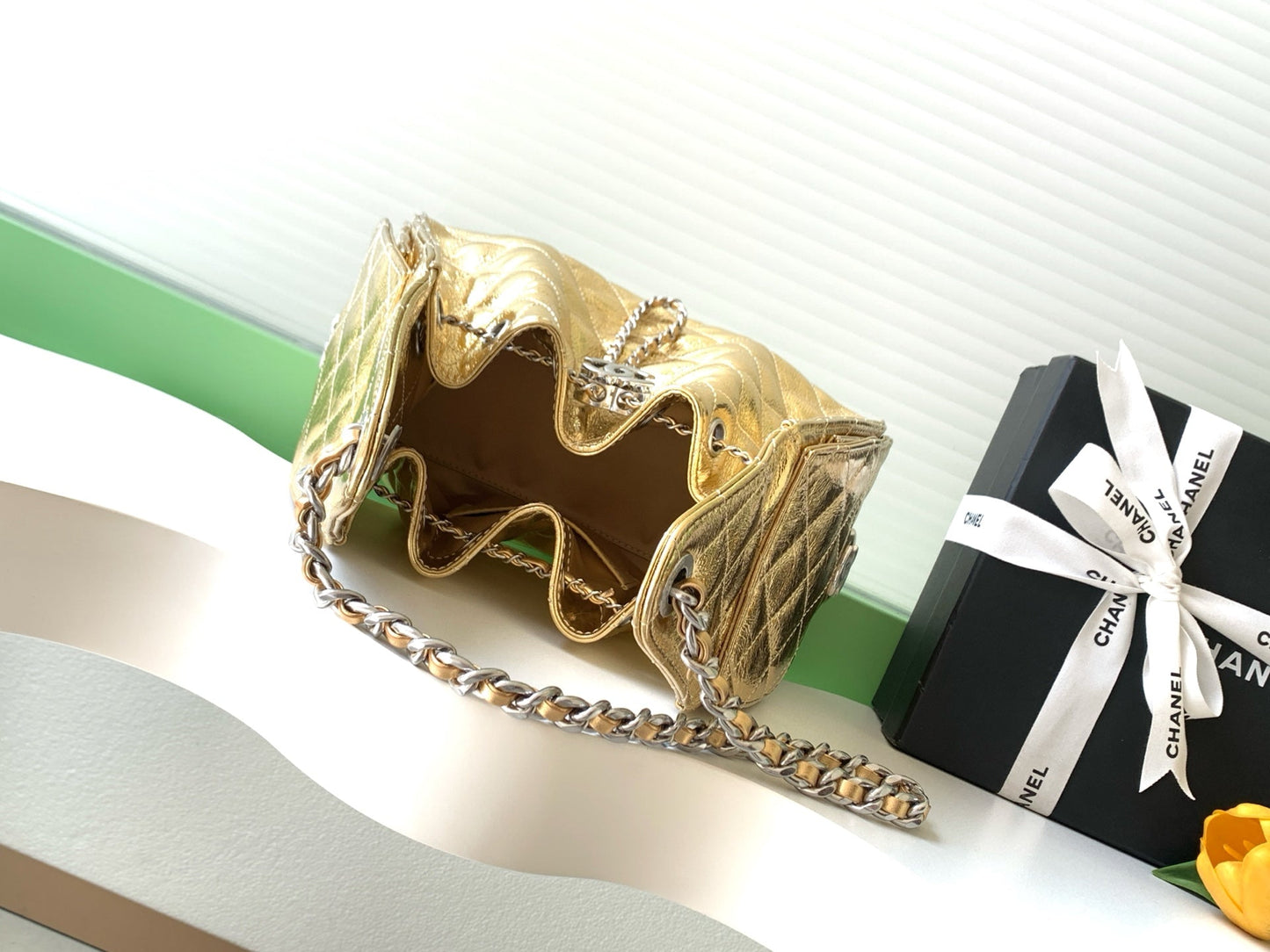 Chanel 2026 Hobo Shoulder Bag Gold And Silver Metallic Calfskin