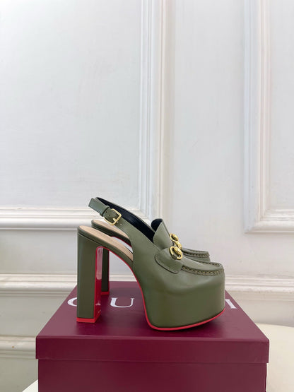 GG 26SS Platform Sandals 130 Green Sheepskin 640264