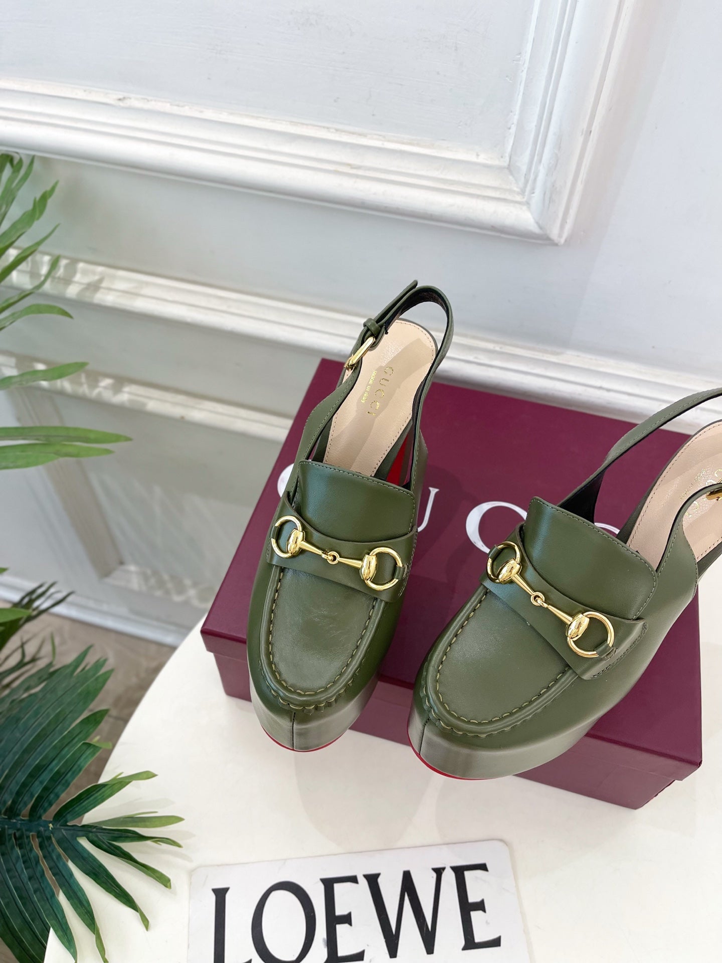 GG 26SS Platform Sandals 130 Green Sheepskin 640264