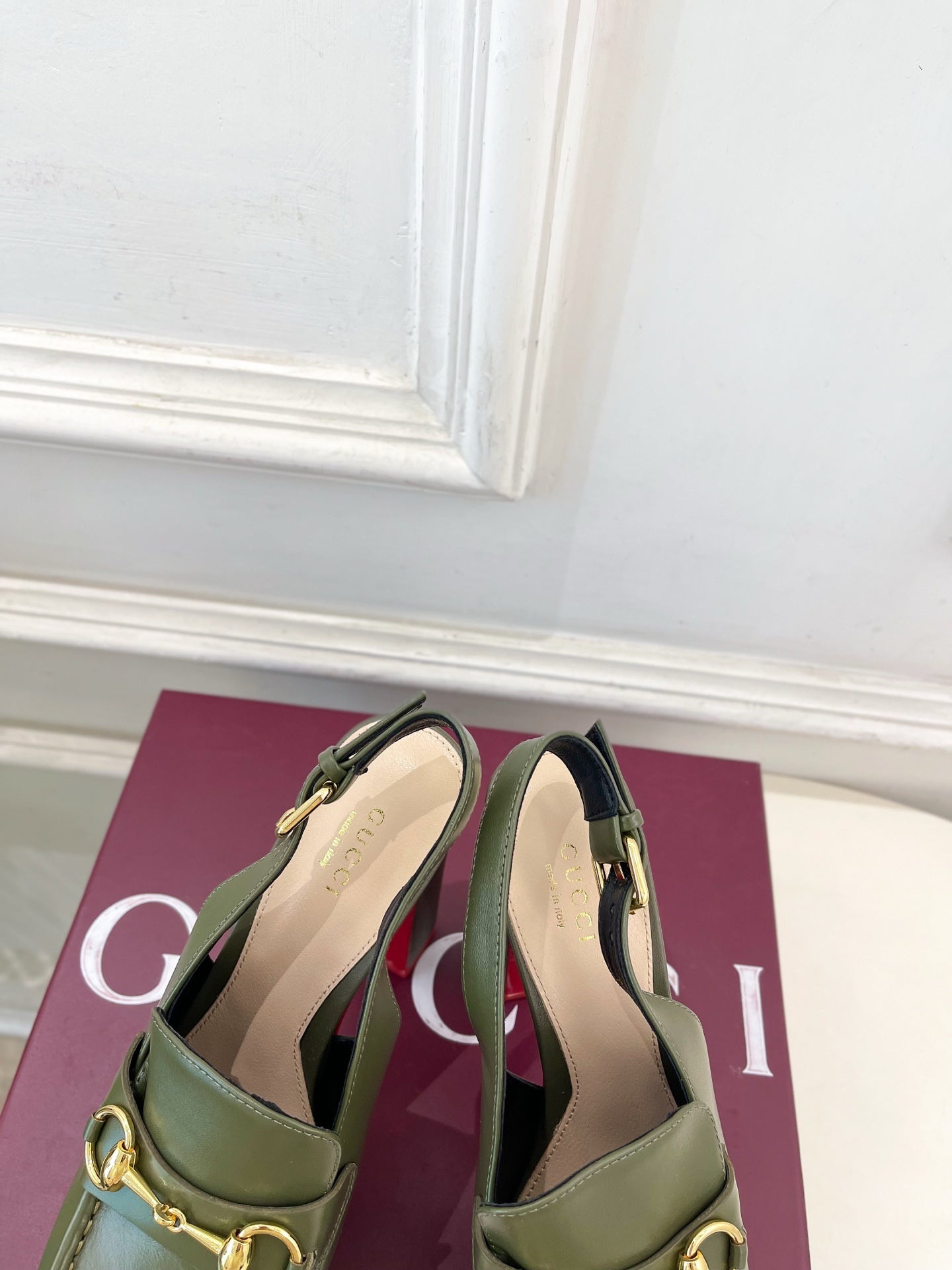 GG 26SS Platform Sandals 130 Green Sheepskin 640264