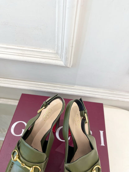 GG 26SS Platform Sandals 130 Green Sheepskin 640264