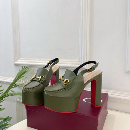 GG 26SS Platform Sandals 130 Green Sheepskin 640264