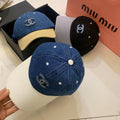 Chanel Color-Blocked Denim Baseball Cap